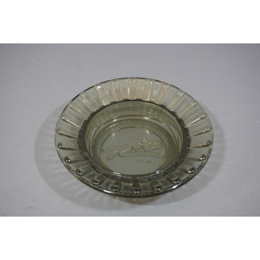Vintage Rio Casino Las Vegas Glass Ashtray Smoked Grey 4.5" Made In USA Souvenir
